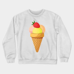 Ice cream scoops and strawberry in waffle cone Crewneck Sweatshirt